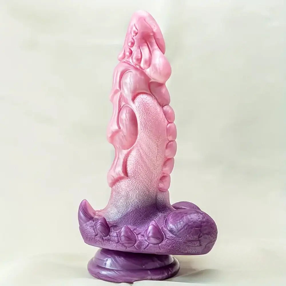 Pink and purple ombre textured fantasy dildo with suction cup base, photo 5