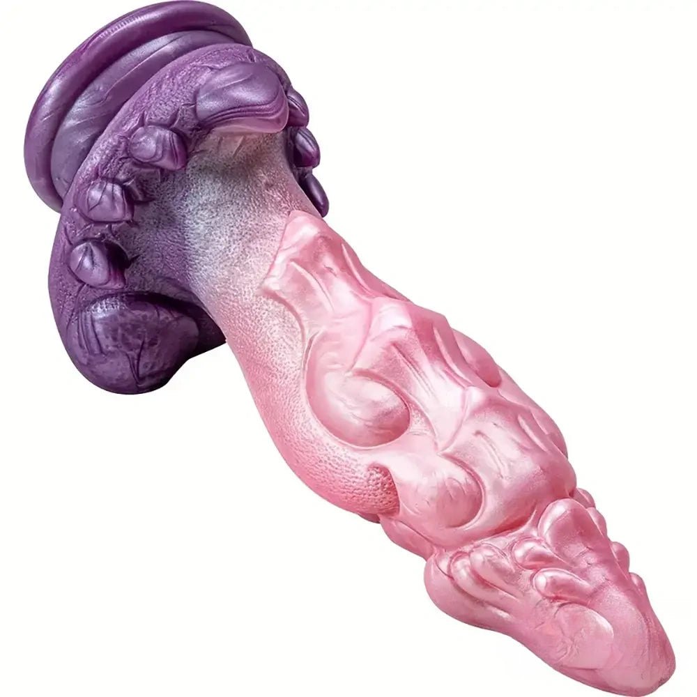 Pink and purple ombre textured fantasy dildo with suction cup base, photo 8