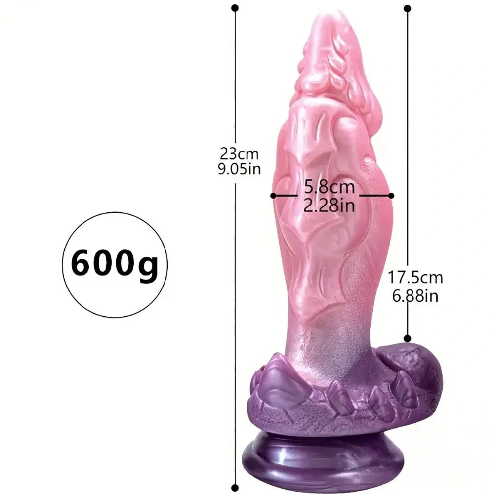 Pink and purple ombre textured fantasy dildo with suction cup base, photo 9