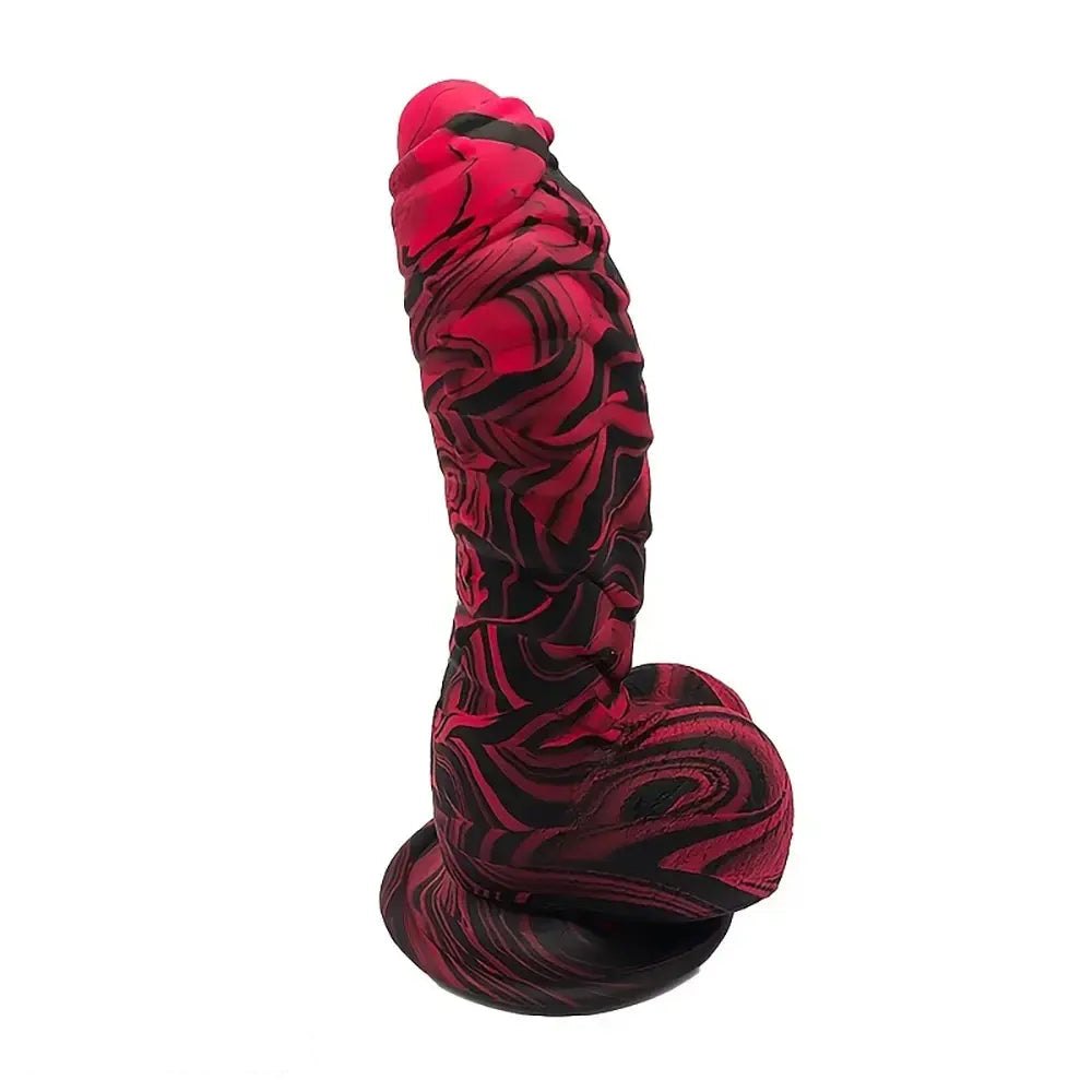 Pink and black textured fantasy dildo, photo 1