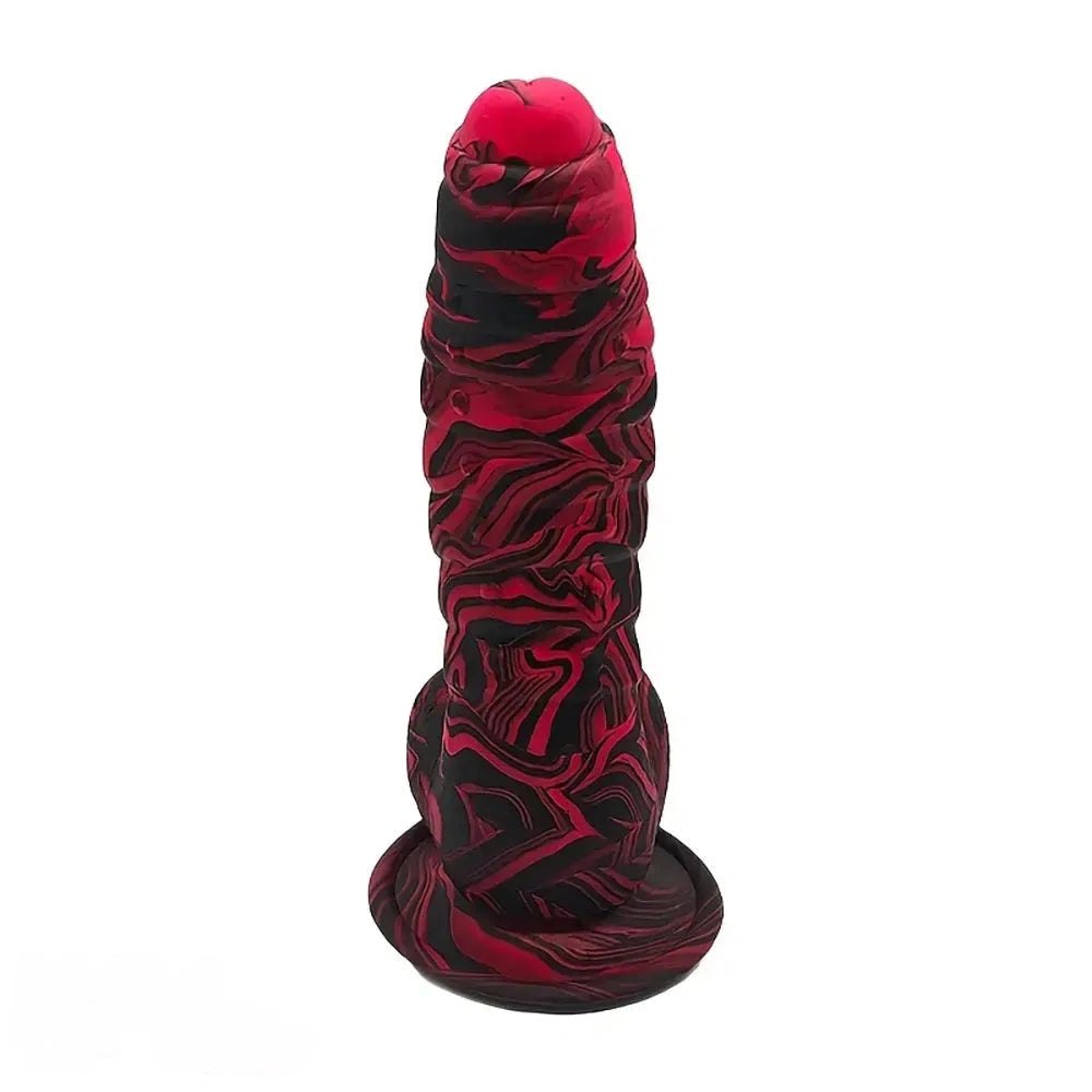 Pink and black textured fantasy dildo, photo 4