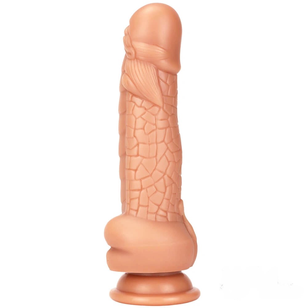 Flesh Textured silicone dildo with ridged head and suction cup base
