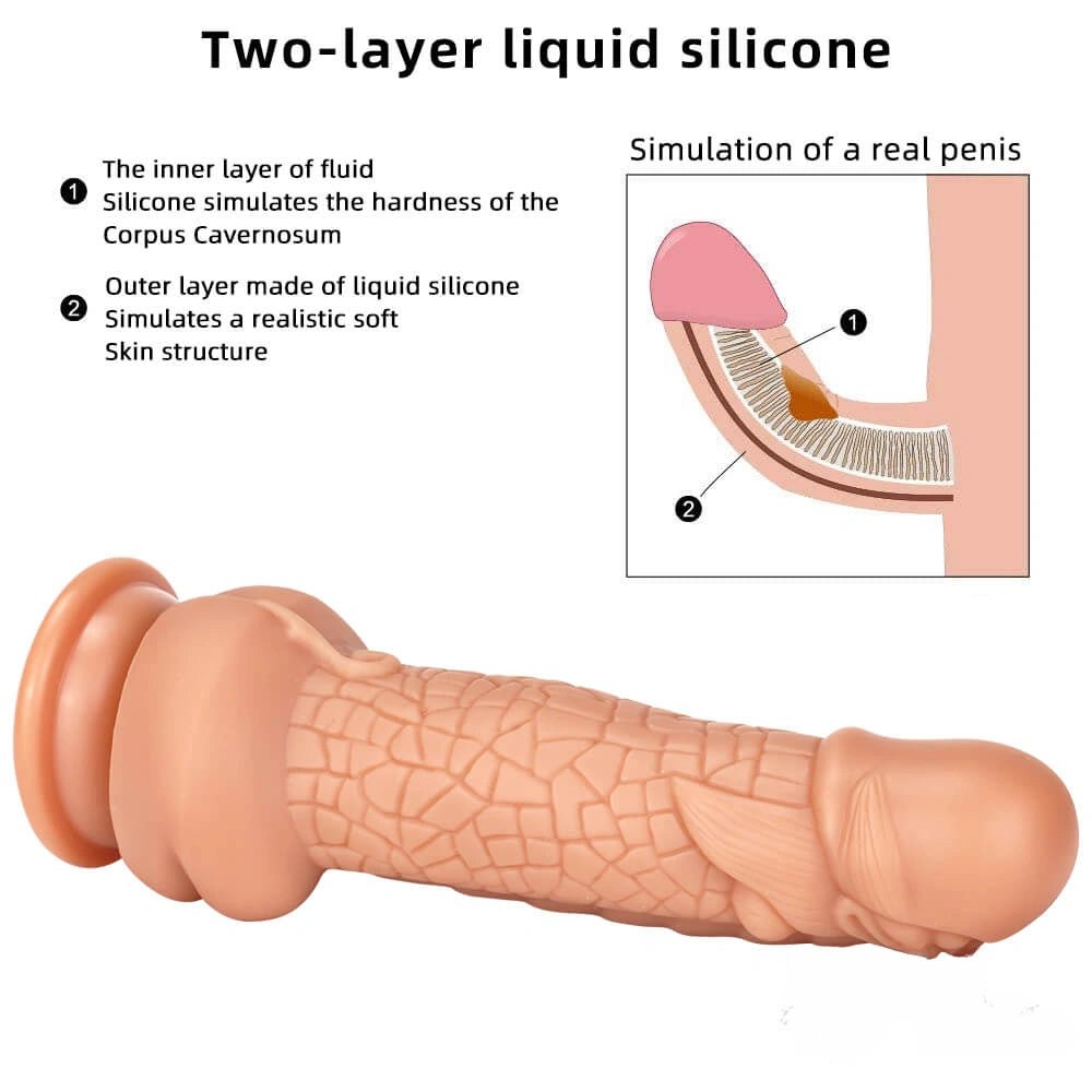 Textured silicone dildo with ridged head and suction cup base, photo 12