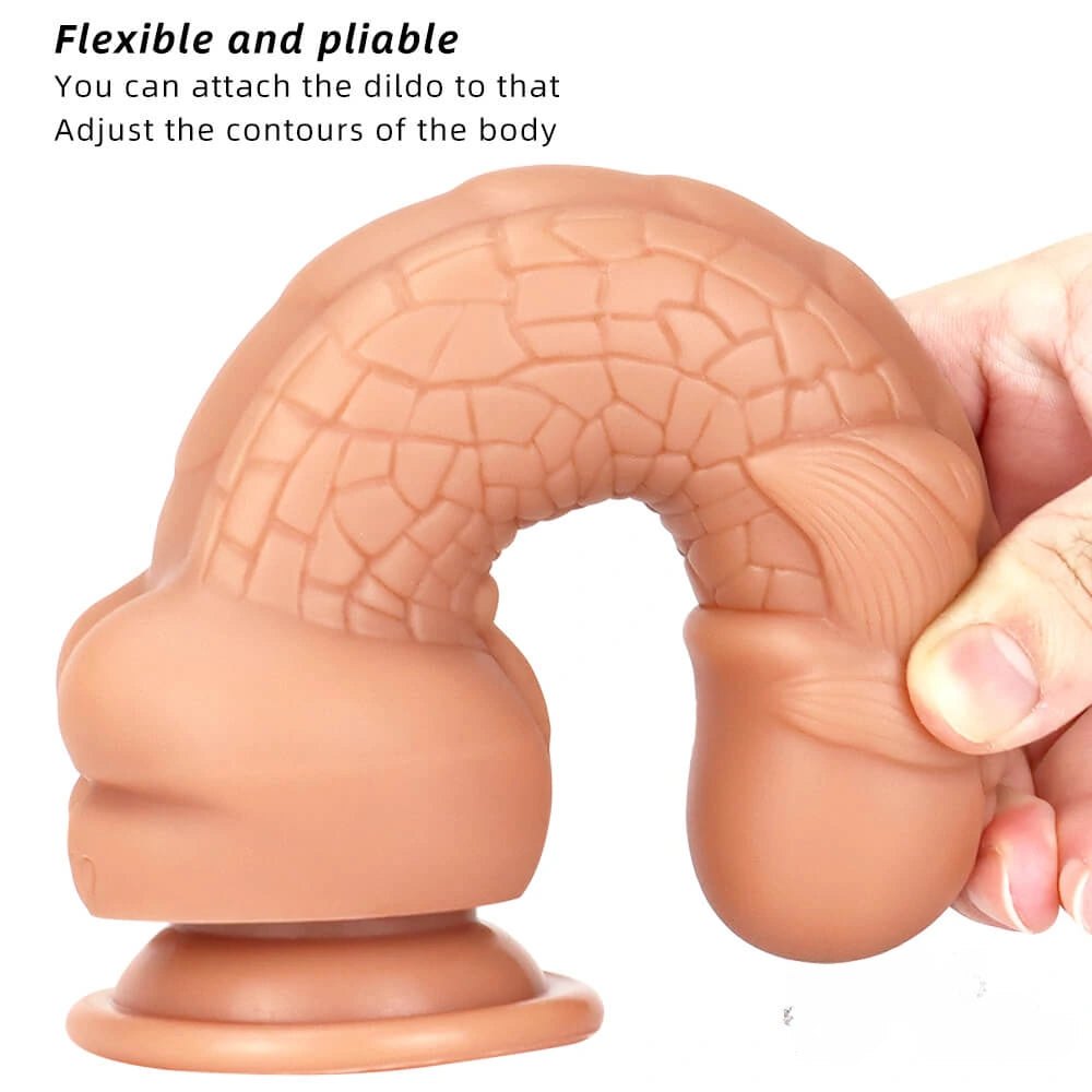 Textured silicone dildo with ridged head and suction cup base, photo 14