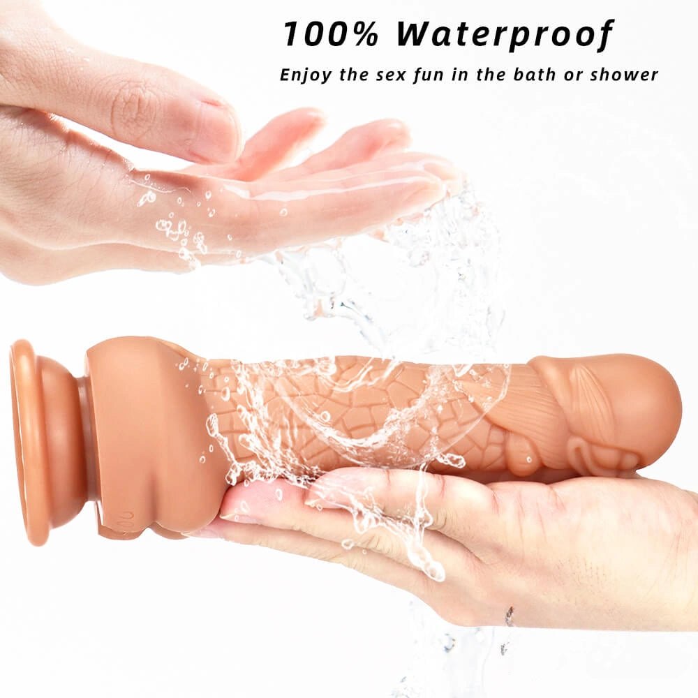Textured silicone dildo with ridged head and suction cup base, photo 15