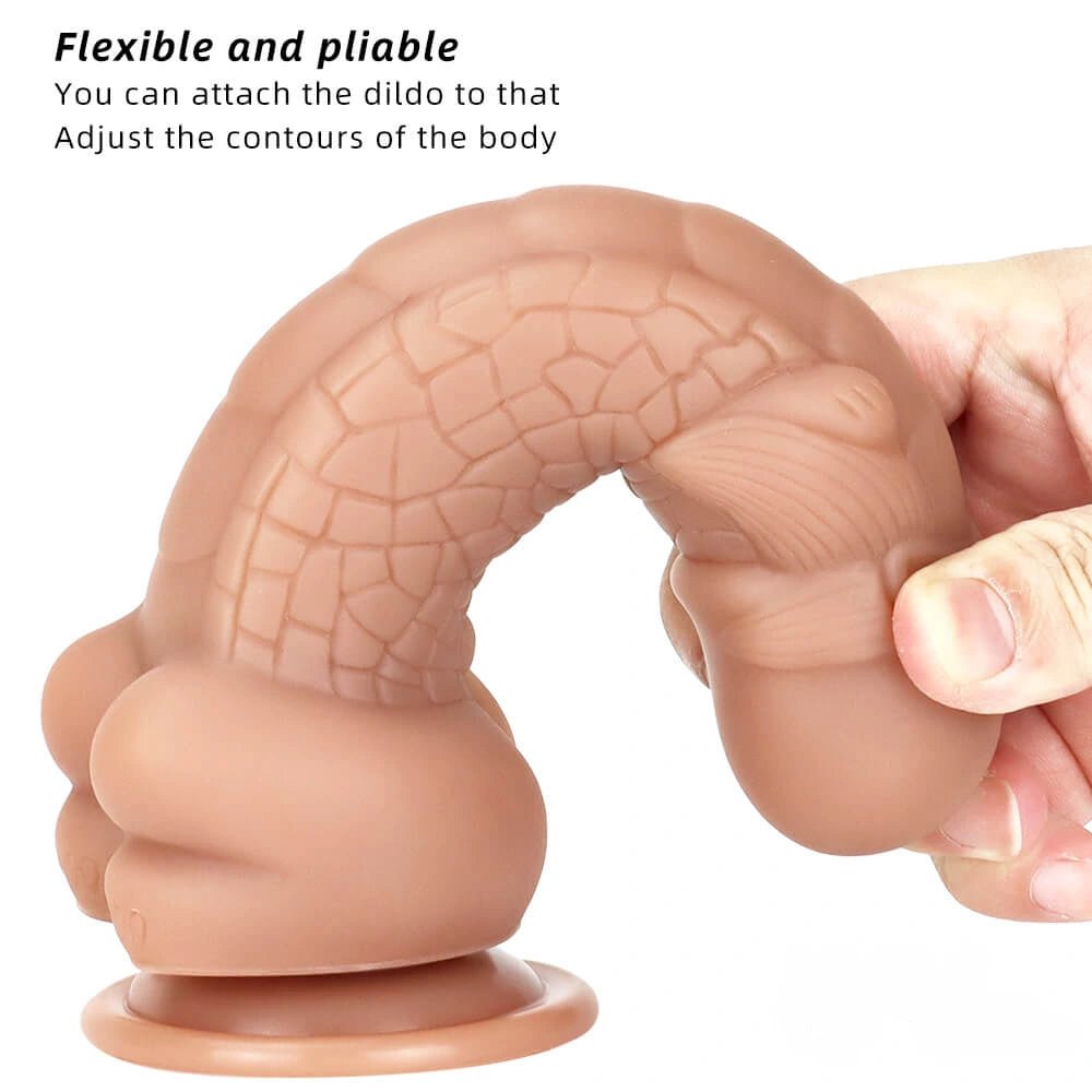 Textured silicone dildo with ridged head and suction cup base, photo 2