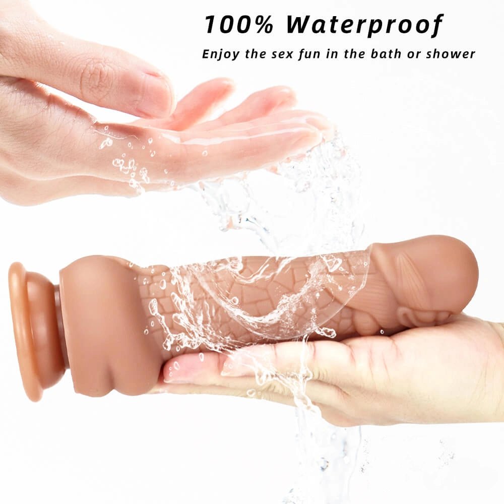 Textured silicone dildo with ridged head and suction cup base, photo 3
