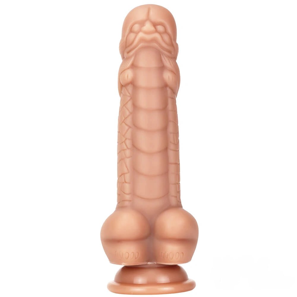 Textured silicone dildo with ridged head and suction cup base, photo 5