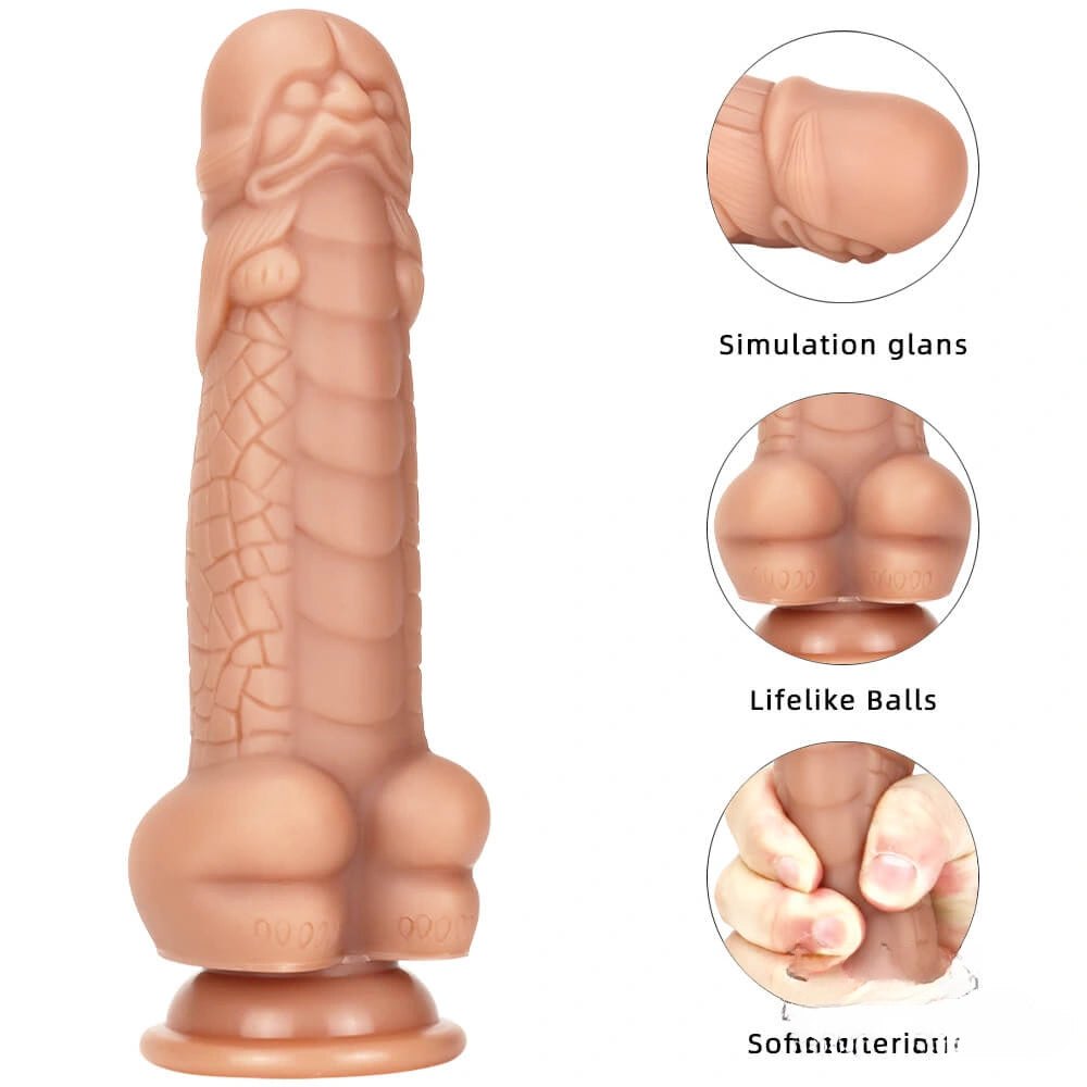 Textured silicone dildo with ridged head and suction cup base, photo 7