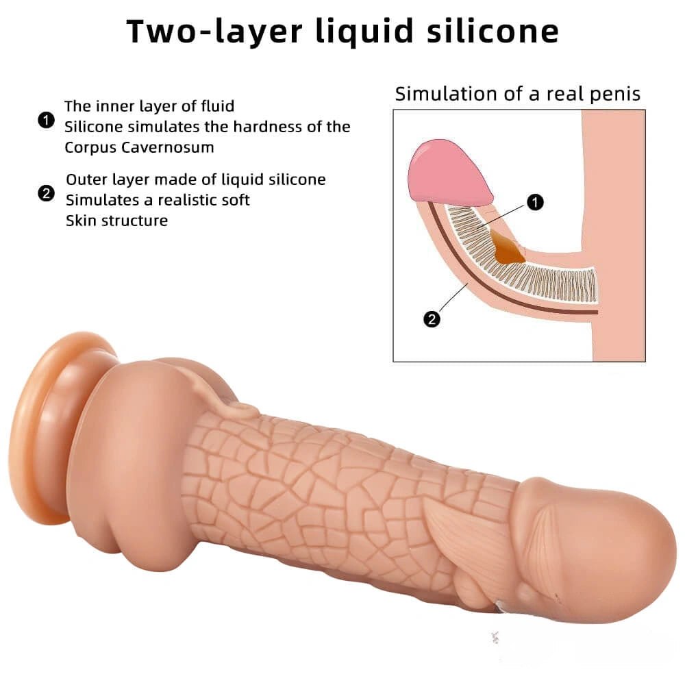 Textured silicone dildo with ridged head and suction cup base, photo 8