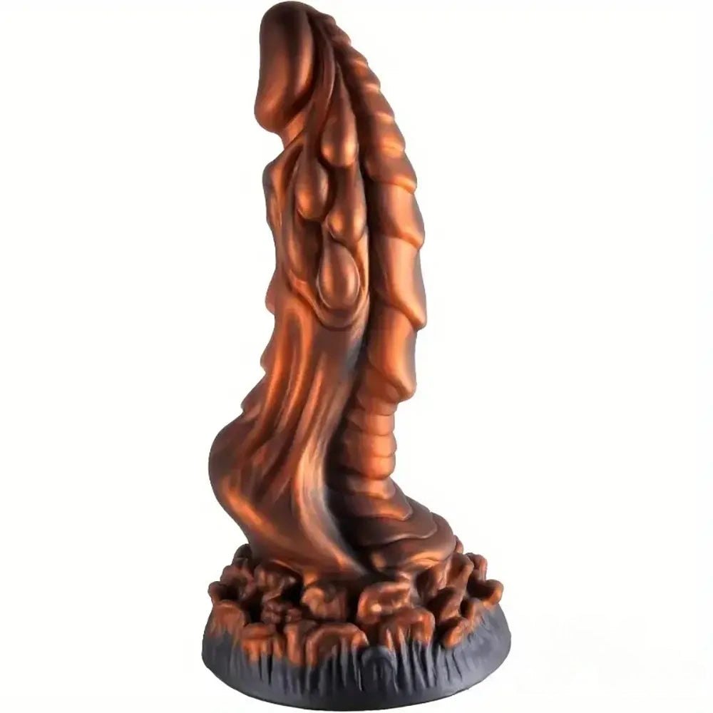 Gold ridged dragon fantasy dildo, photo 1