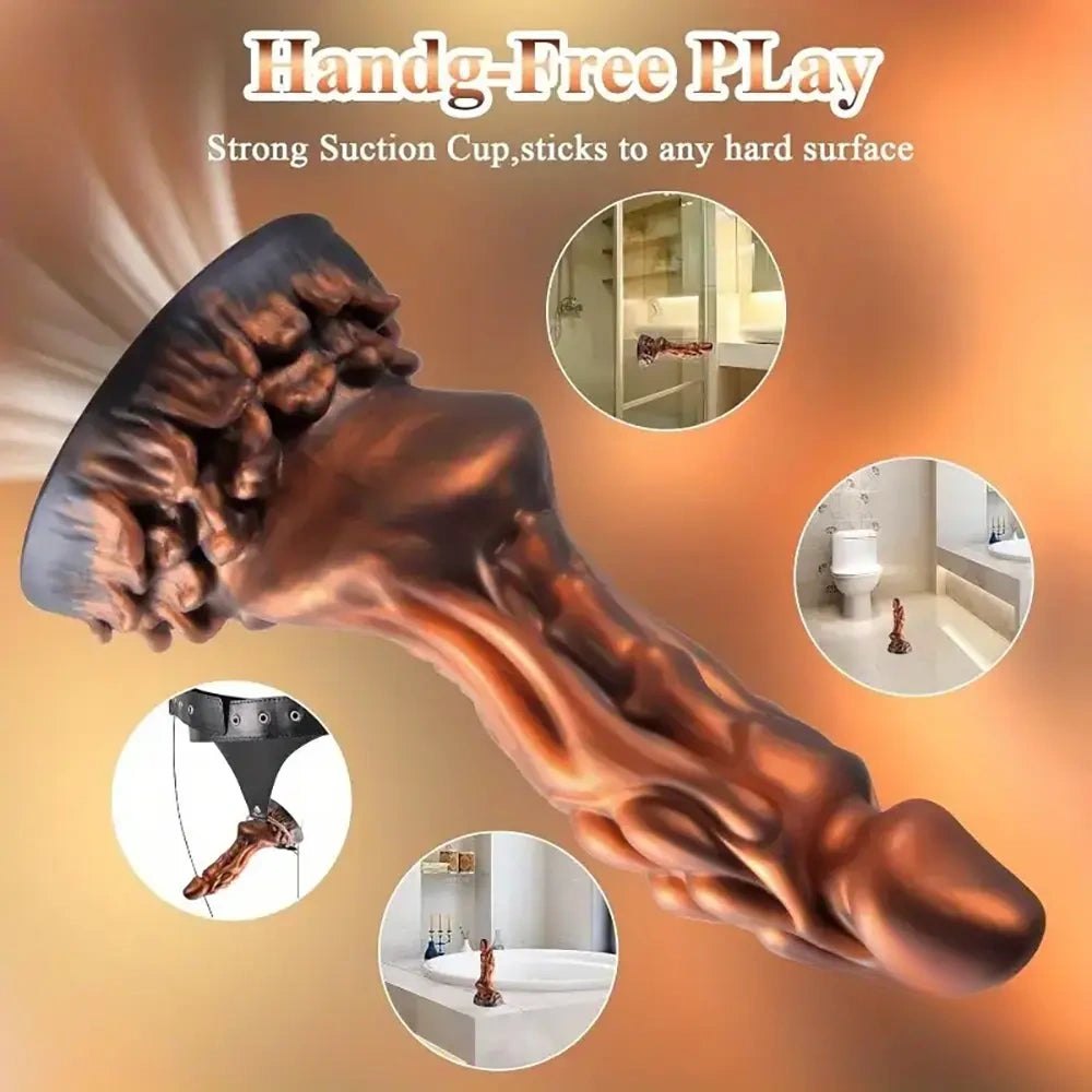 Gold ridged dragon fantasy dildo, photo 3