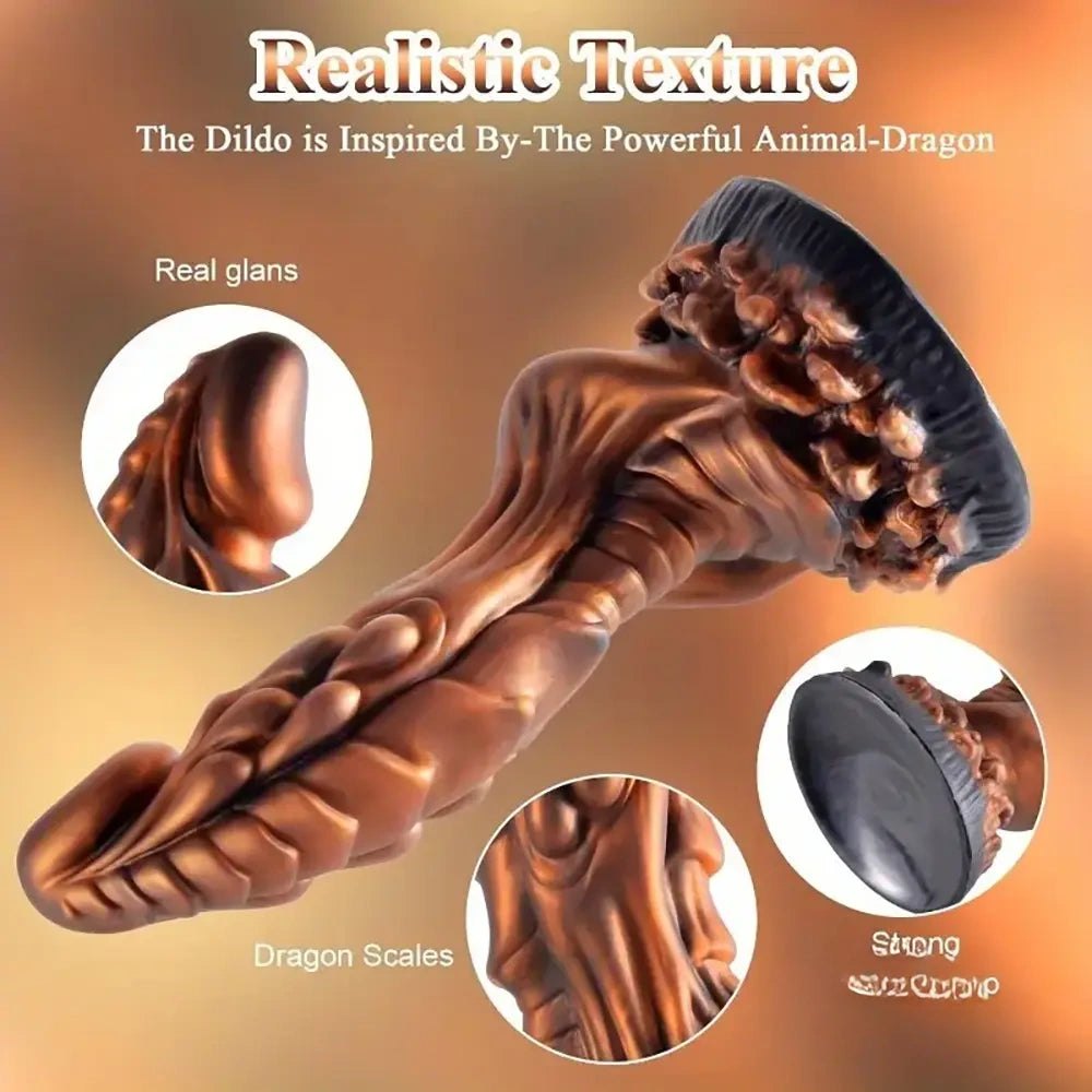 Gold ridged dragon fantasy dildo, photo 5
