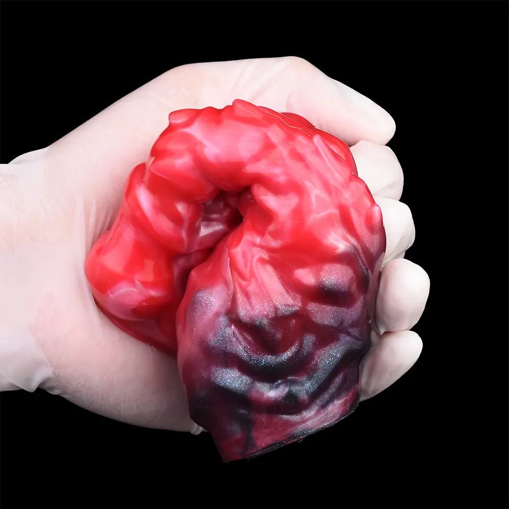 Red textured silicone penis sleeve, photo 11