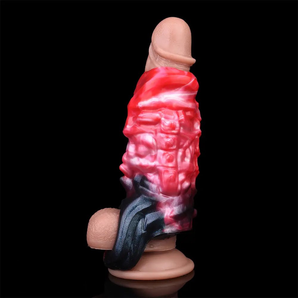 Red textured silicone penis sleeve, photo 13