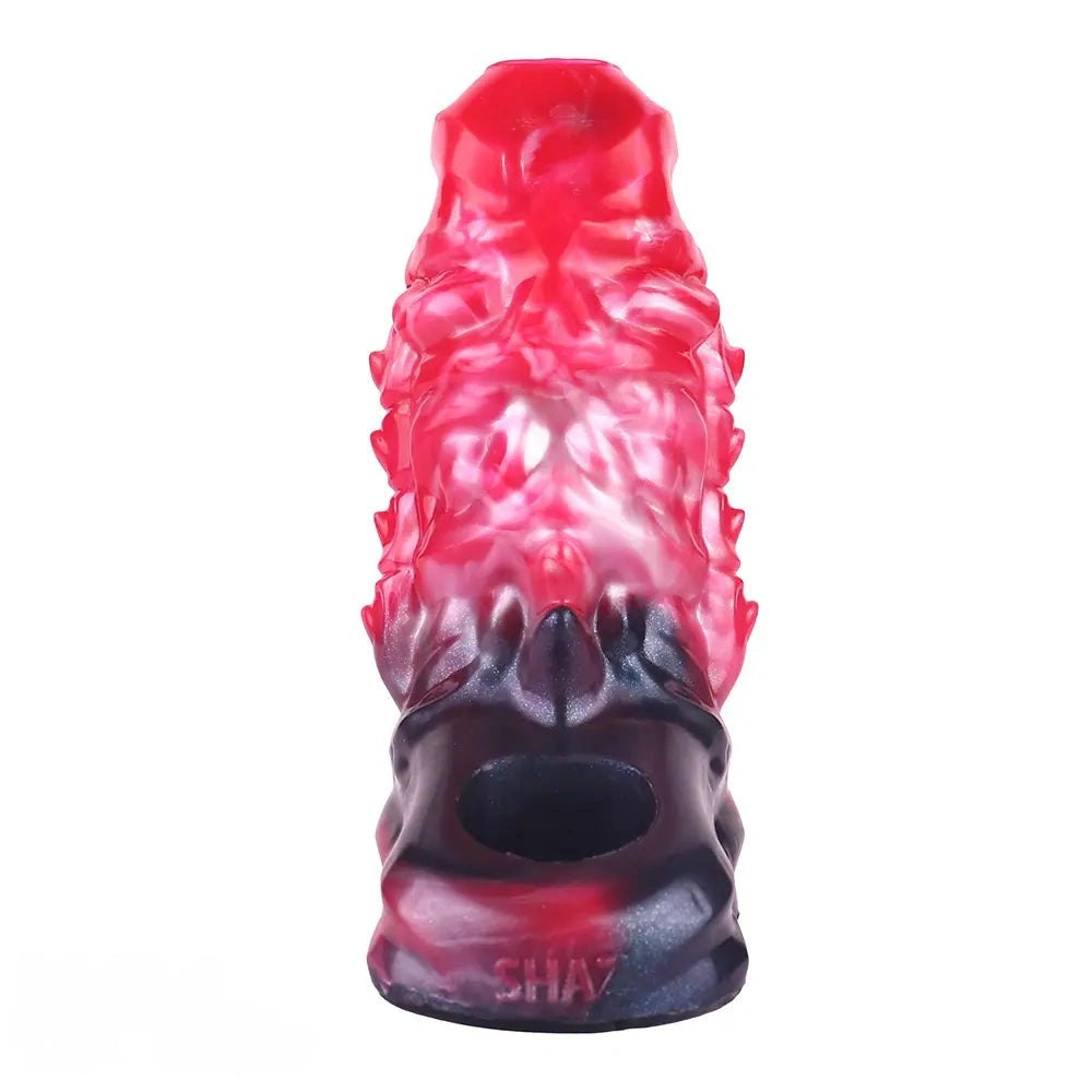 Red textured silicone penis sleeve, photo 4