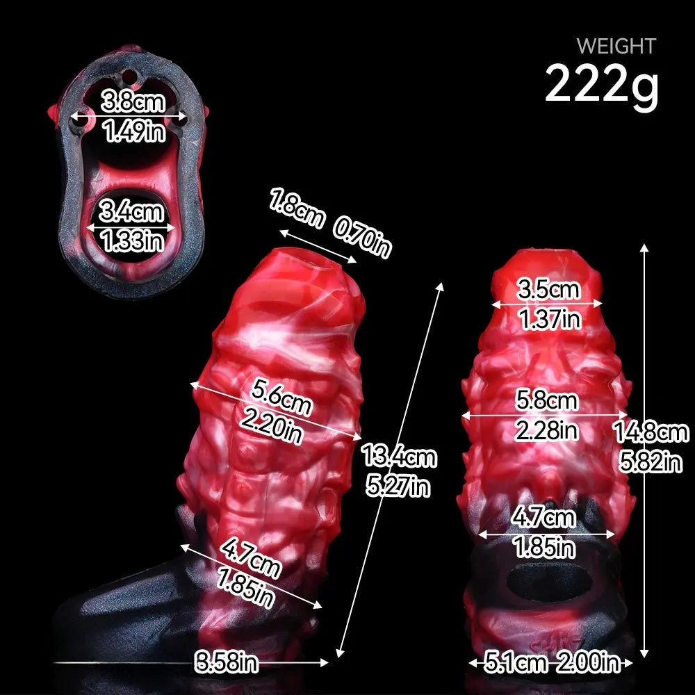 Red textured silicone penis sleeve, photo 6