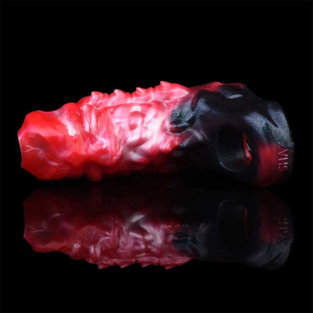 Red textured silicone penis sleeve, photo 7