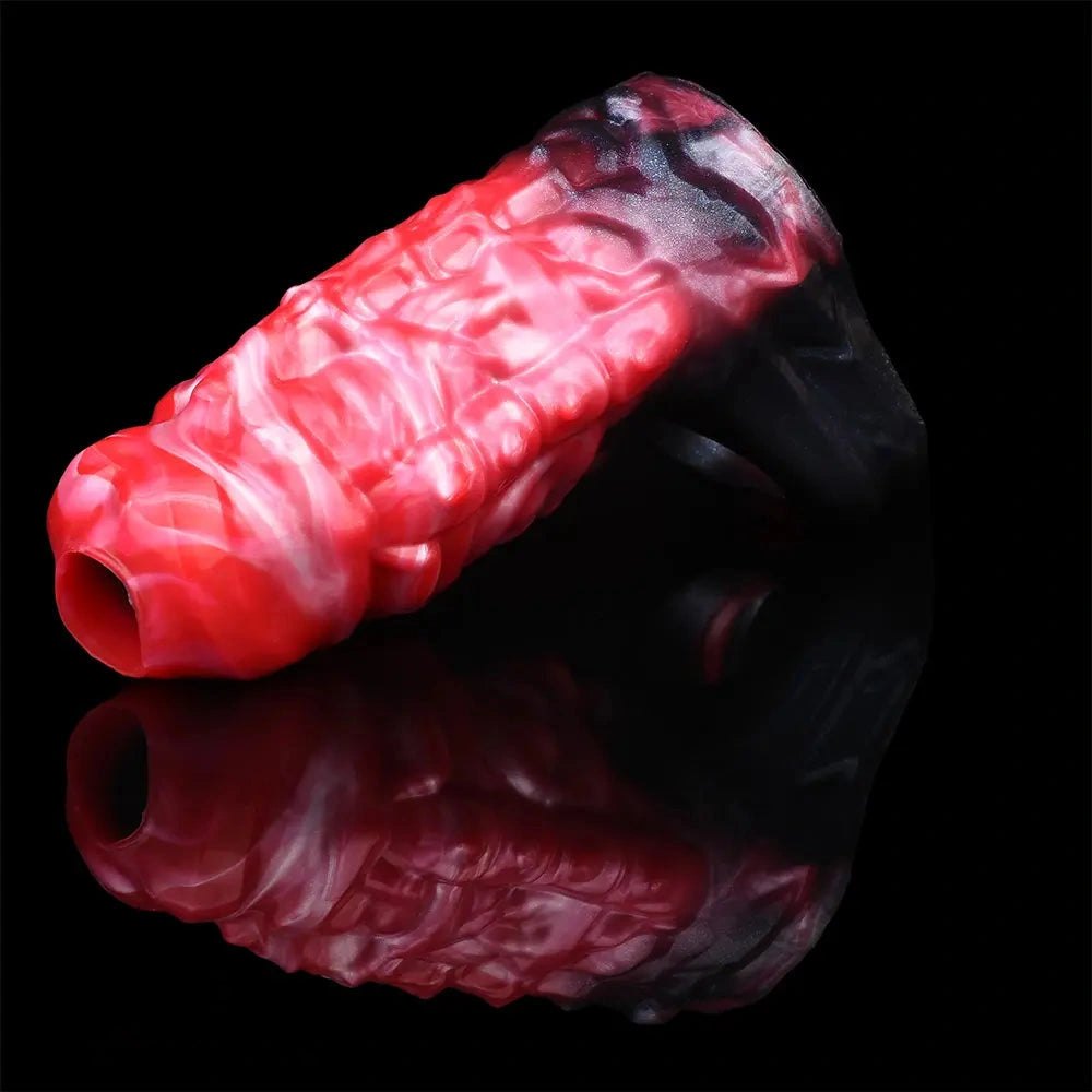 Red textured silicone penis sleeve, photo 8