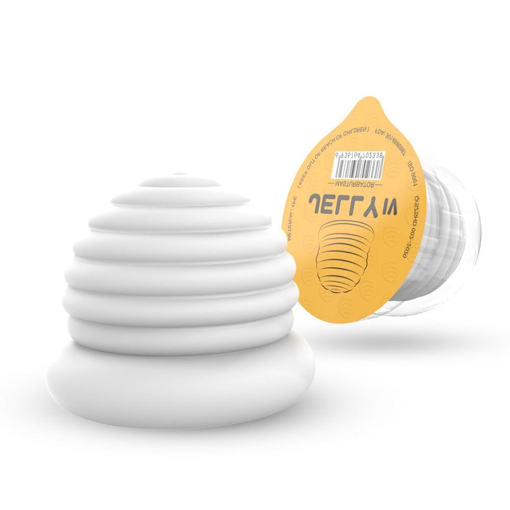 D white jelly textured male masturbator cup