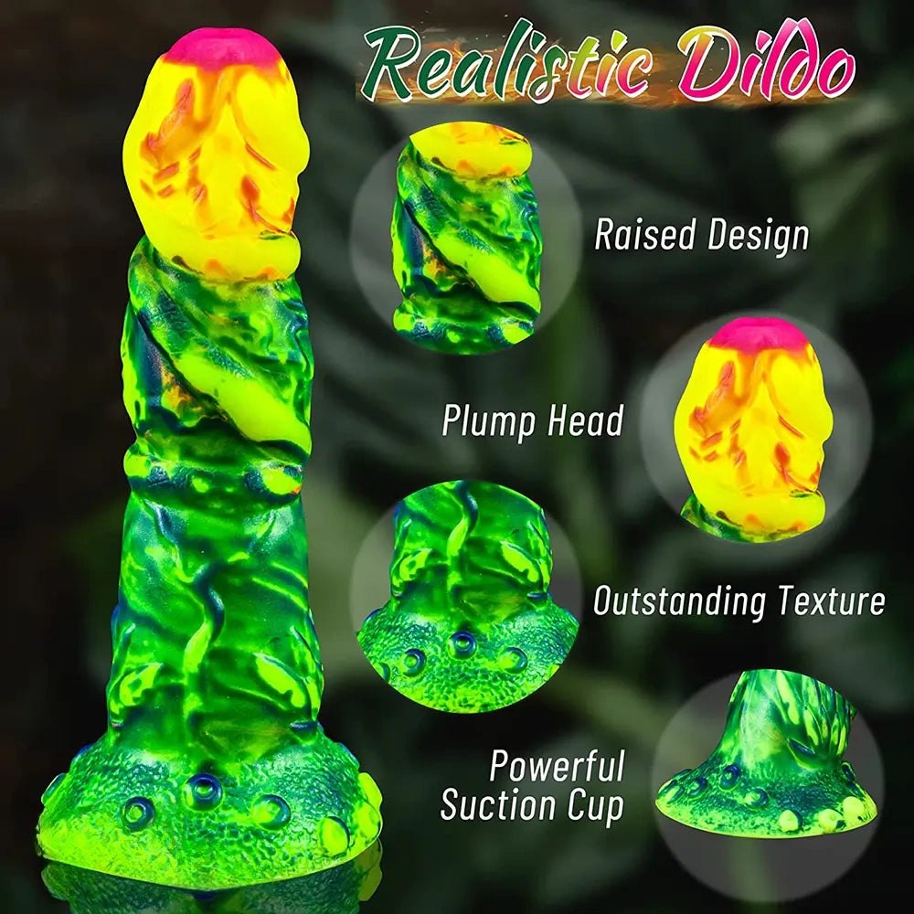 Mixed color textured fantasy silicone dildo, photo 3
