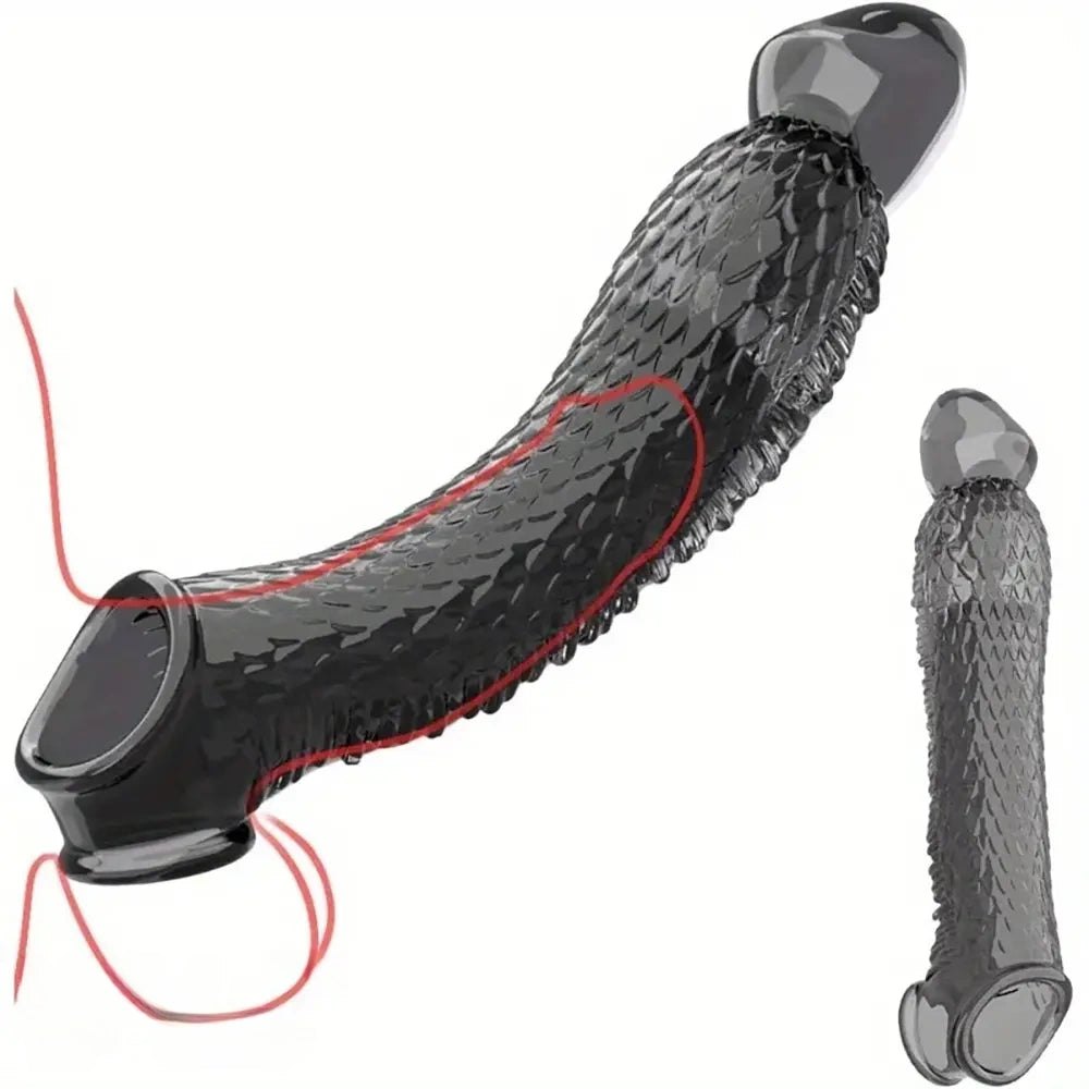 Black textured hollow pvc penis sleeve