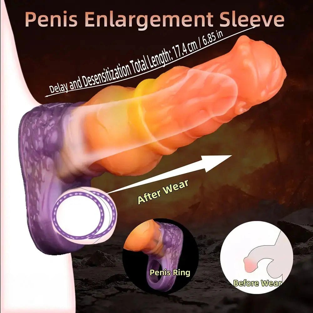 Orange textured silicone penis sleeve, photo 2