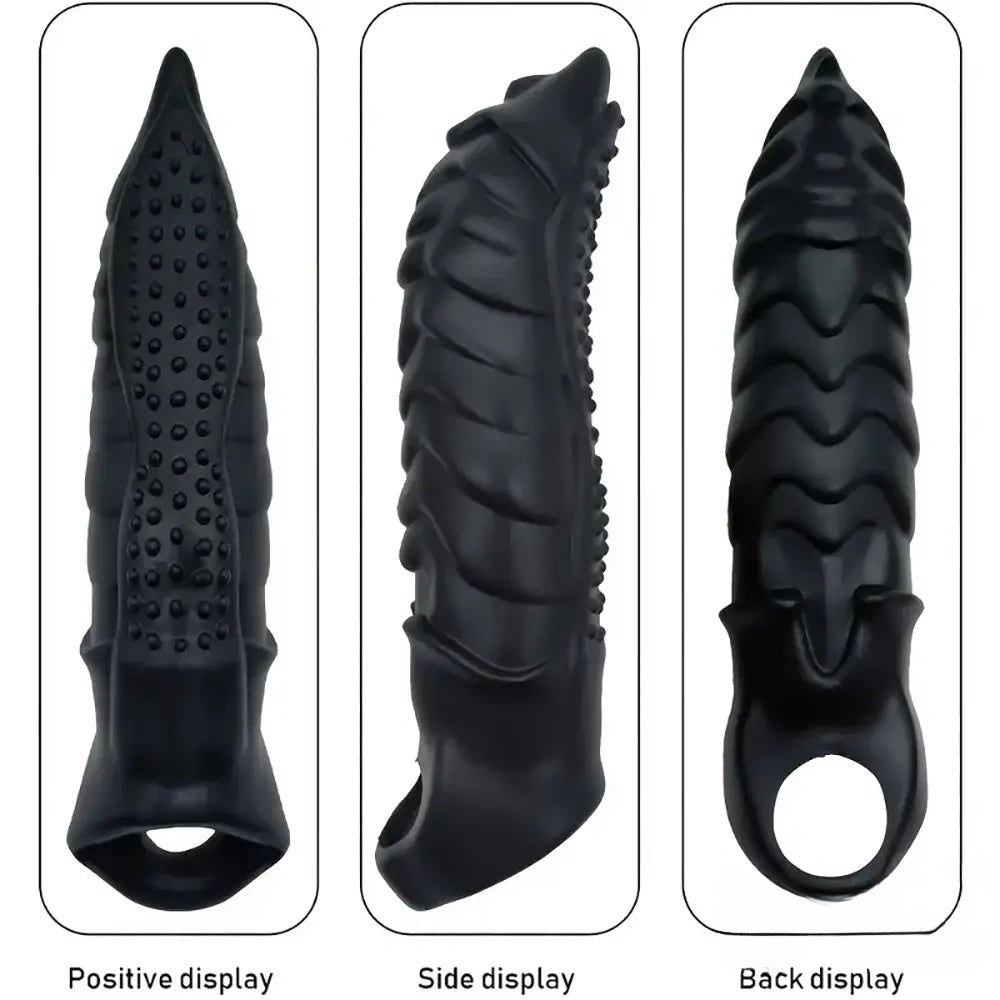 Black textured ridged fantasy dildo