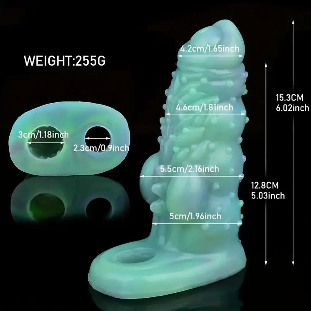 A textured silicone penis extension sleeve