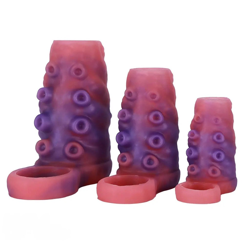 Red textured silicone sleeve with ring, photo 1