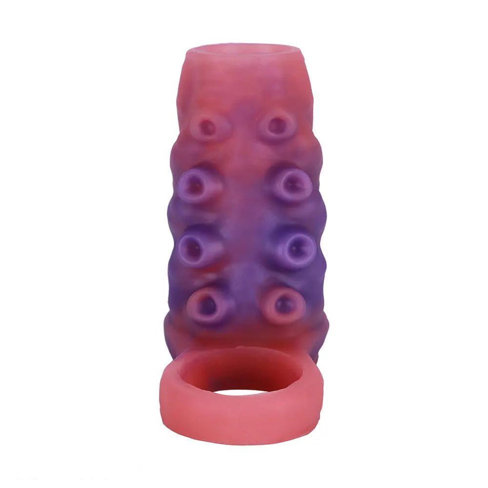 Red textured silicone sleeve with ring, photo 10