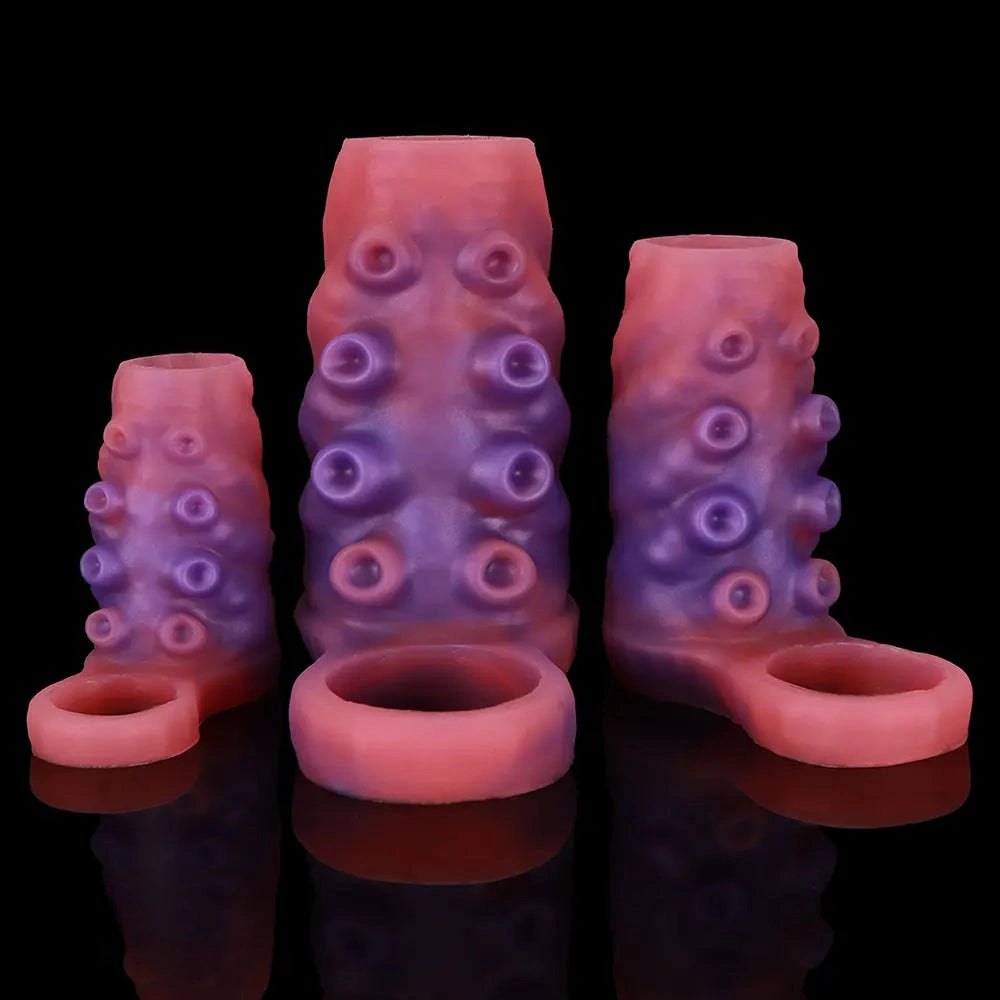 Red textured silicone sleeve with ring, photo 11