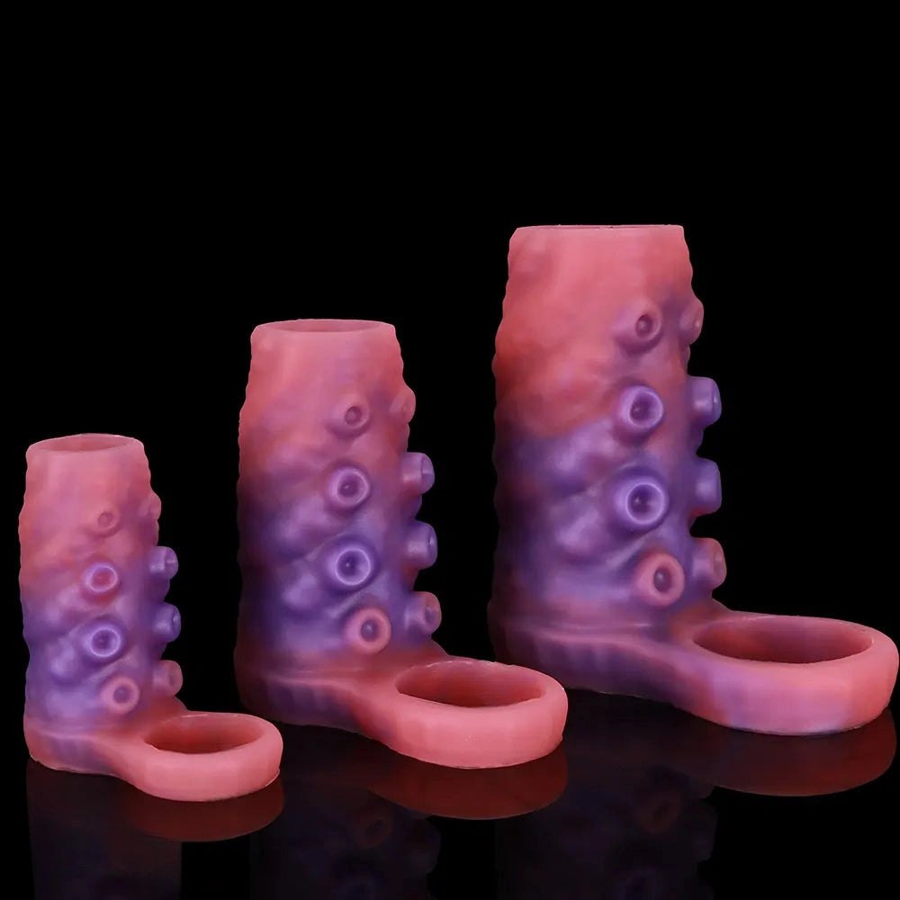 Red textured silicone sleeve with ring, photo 12