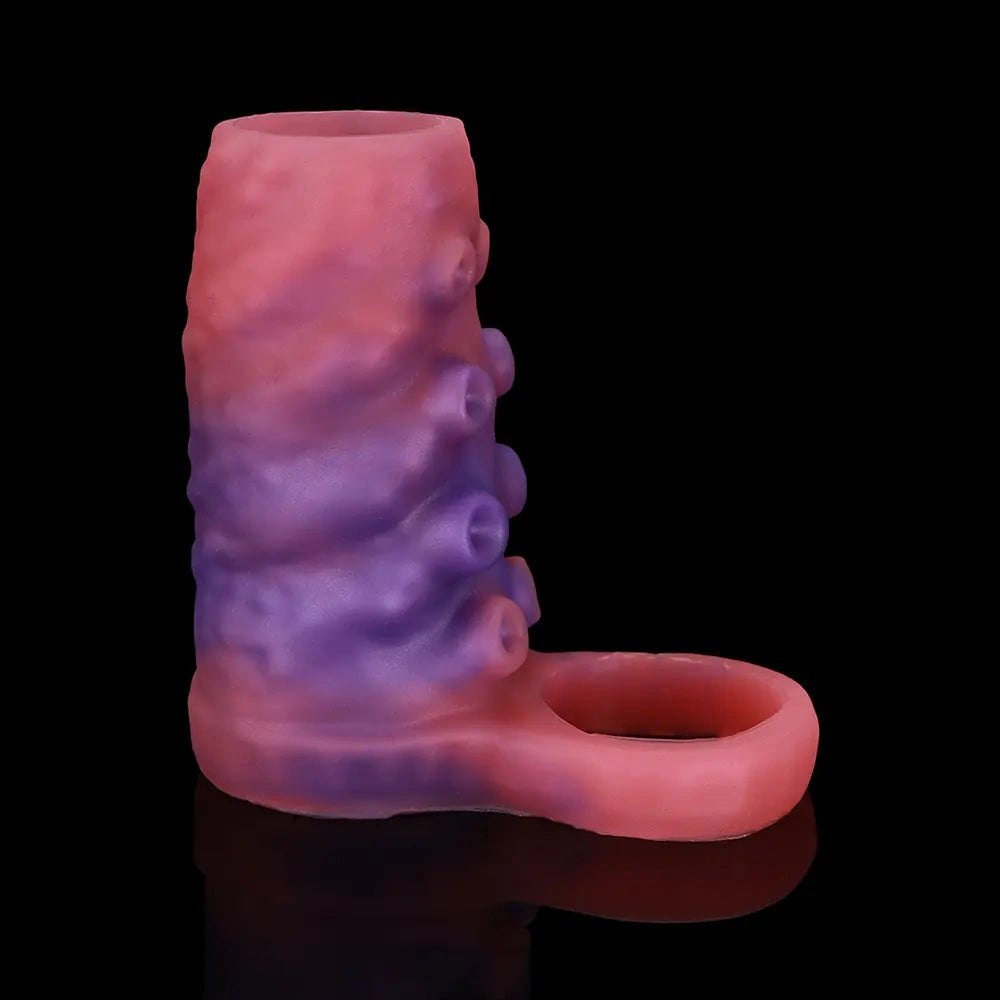 Red textured silicone sleeve with ring, photo 15