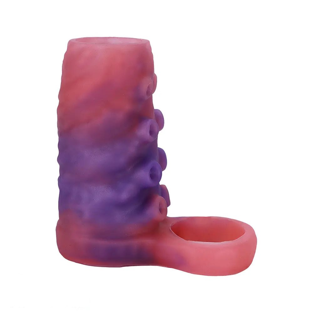 Red textured silicone sleeve with ring, photo 2