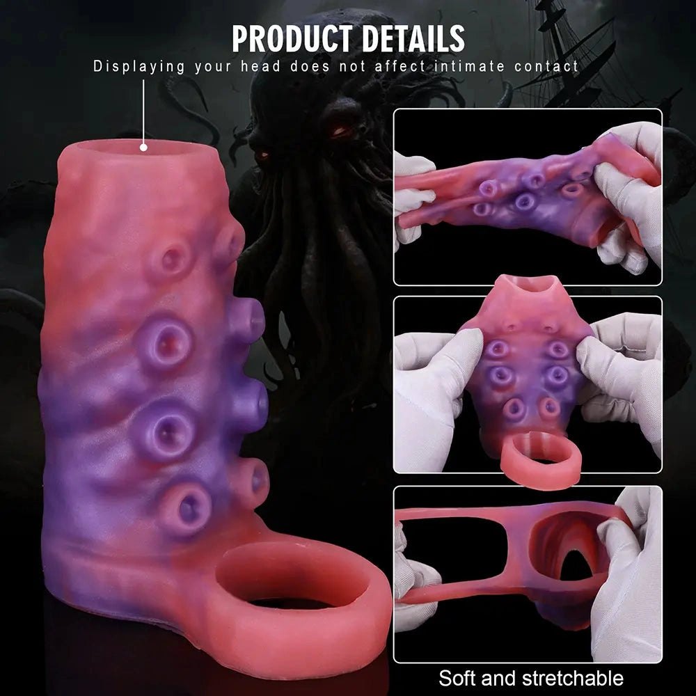 Red textured silicone sleeve with ring, photo 6
