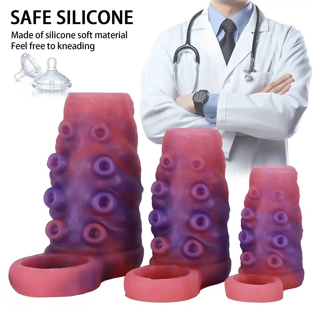 Red textured silicone sleeve with ring, photo 9