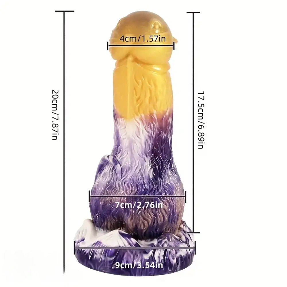 Yellow-tipped purple marbled silicone dildo, photo 1