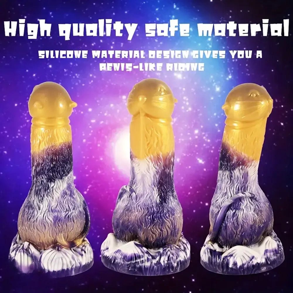 Yellow-tipped purple marbled silicone dildo, photo 2