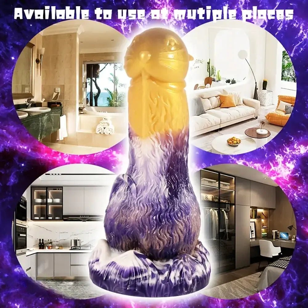 Yellow-tipped purple marbled silicone dildo, photo 3