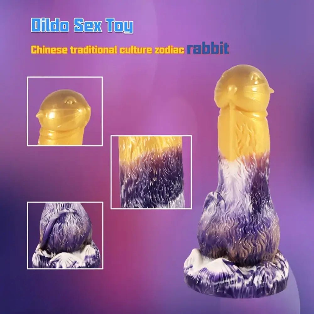 Yellow-tipped purple marbled silicone dildo, photo 4