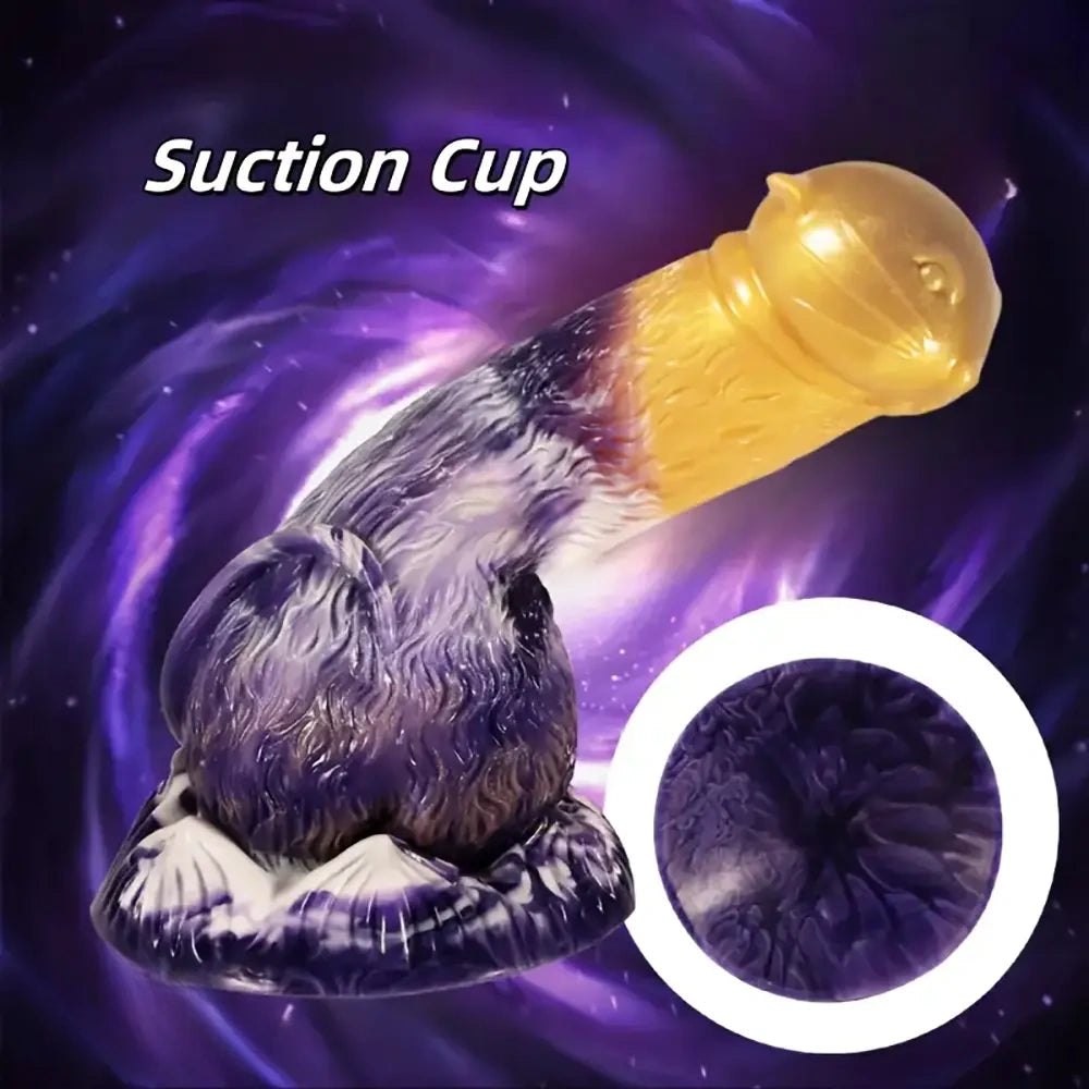Yellow-tipped purple marbled silicone dildo, photo 5