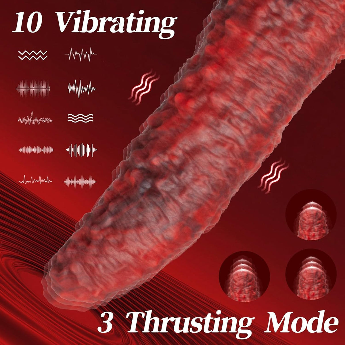 Red textured thrusting vibrating dildo, photo 2