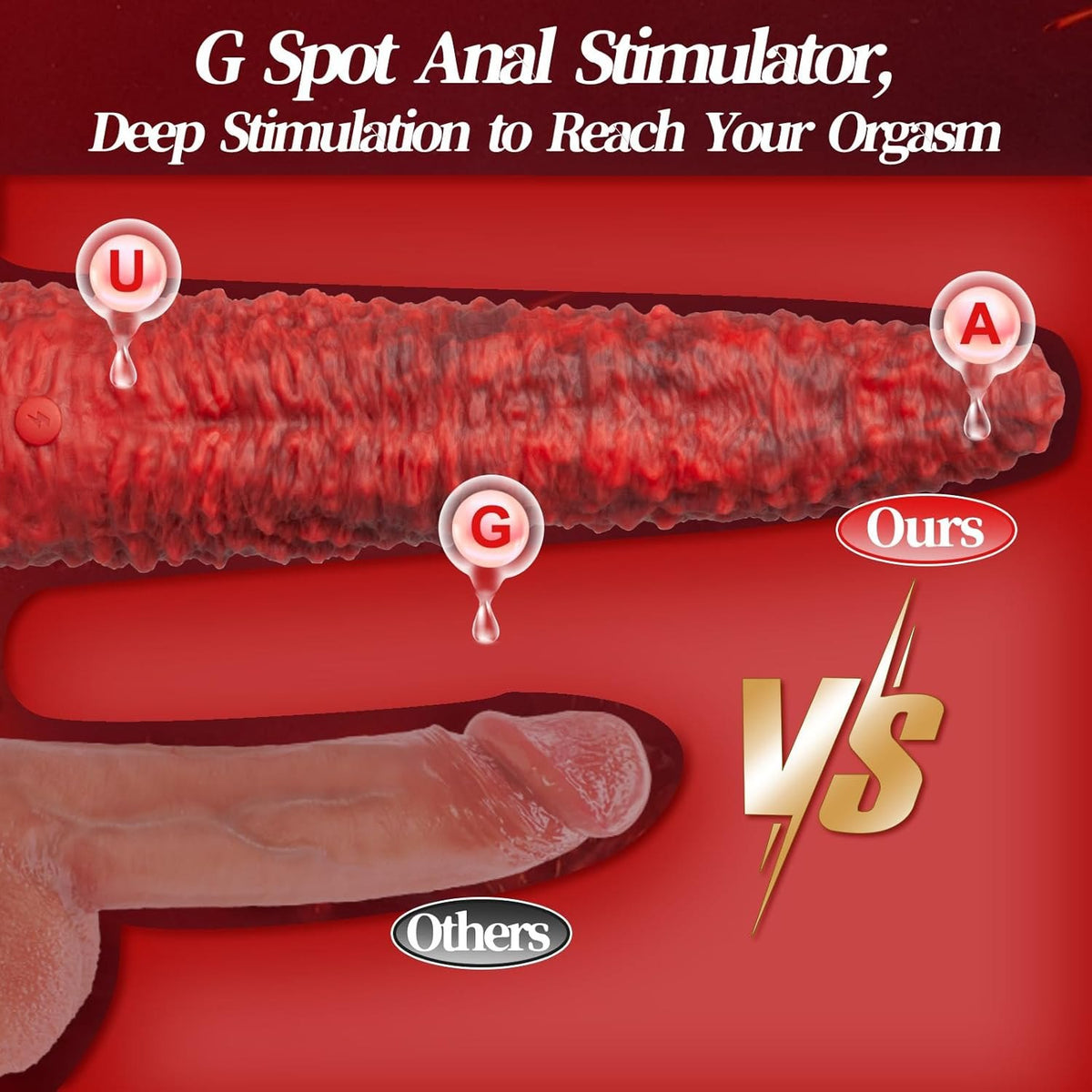 Red textured thrusting vibrating dildo, photo 5