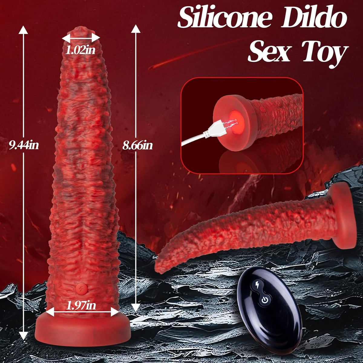 Red textured thrusting vibrating dildo, photo 6