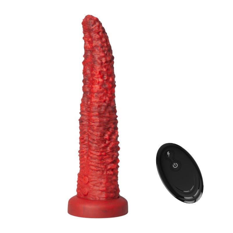 Red textured thrusting vibrating dildo, photo 7