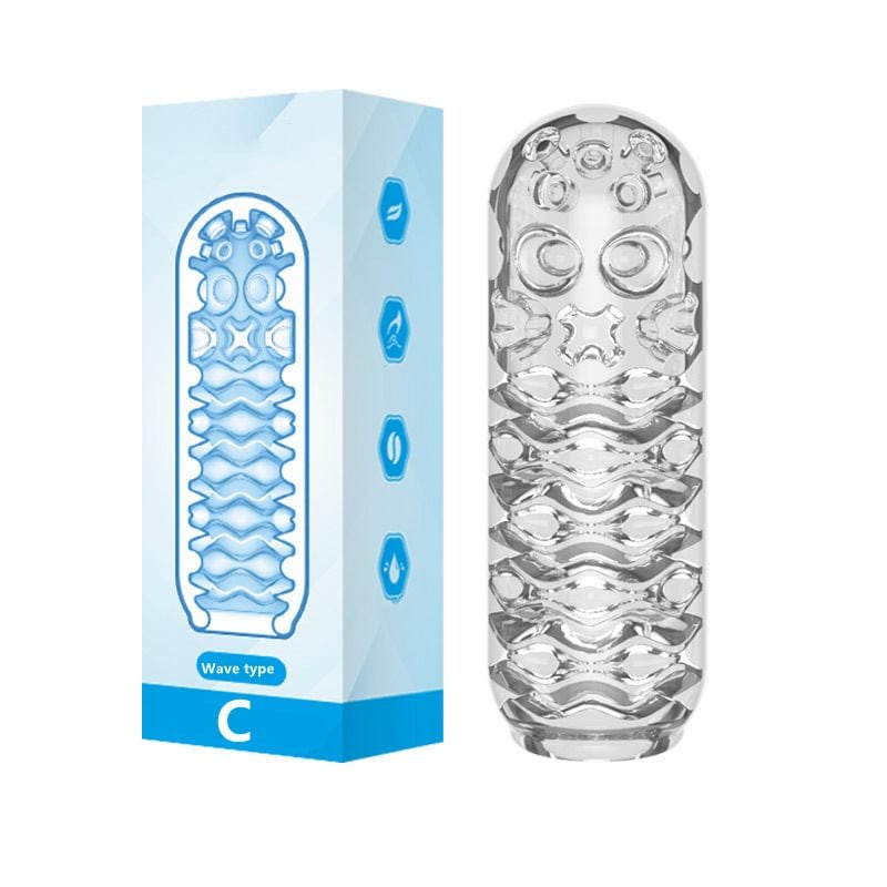 Training Aircraft Cup Wave Type Blue textured open-ended masturbator sleeve