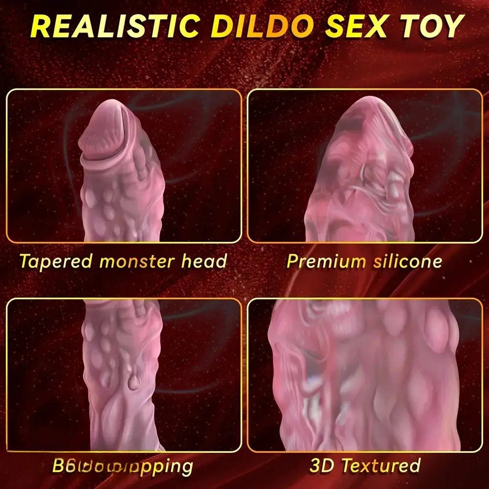 Mixed color textured vibrating fantasy dildo, photo 6