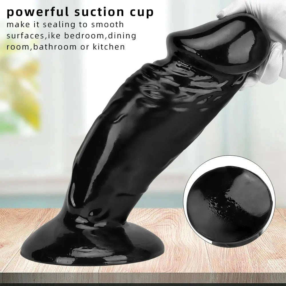 Black realistic dildo with suction cup base, photo 10