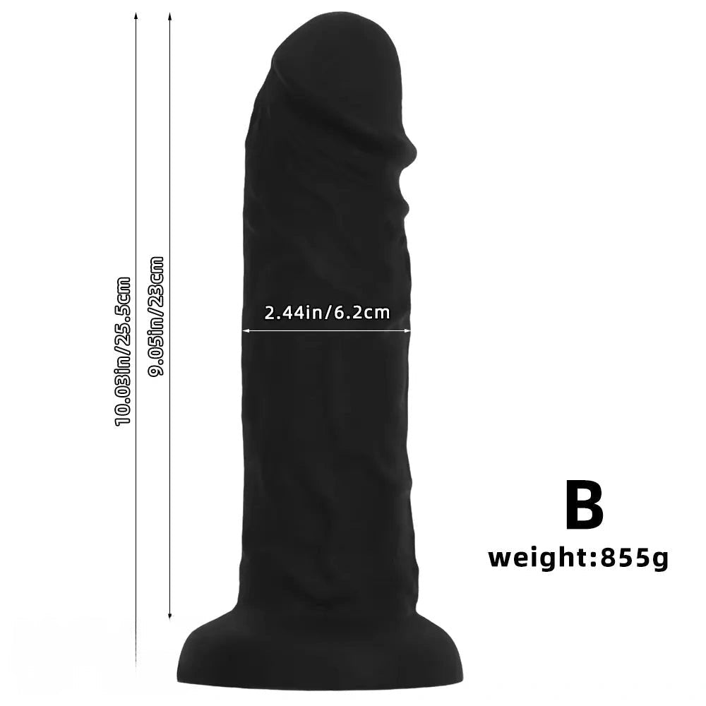 Black thick silicone dildo with suction cup base, photo 11